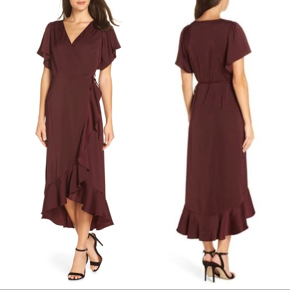 chelsea28 midi ruffle wrap dress